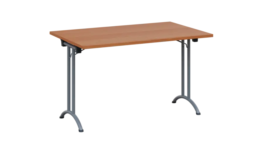 SLA 125 lak skládací jednací stůl 1250x800, deska 25 mm, podnož stříbrný lak, deska olše jantar